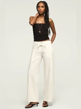 Lucky Brand White Palazzo Liquid Denim Luxe Rigid Wide Leg Jeans Size 4/27 New